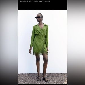 Zara Fringed Green Wrap Dress